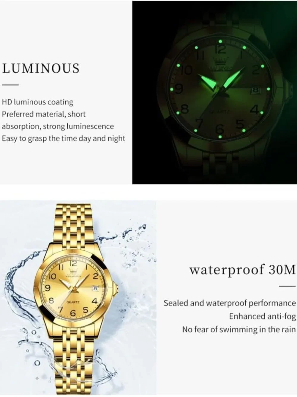 Stylish Women's Analog Watch - Waterproof, Luminous, Two-Tone, Easy to Read